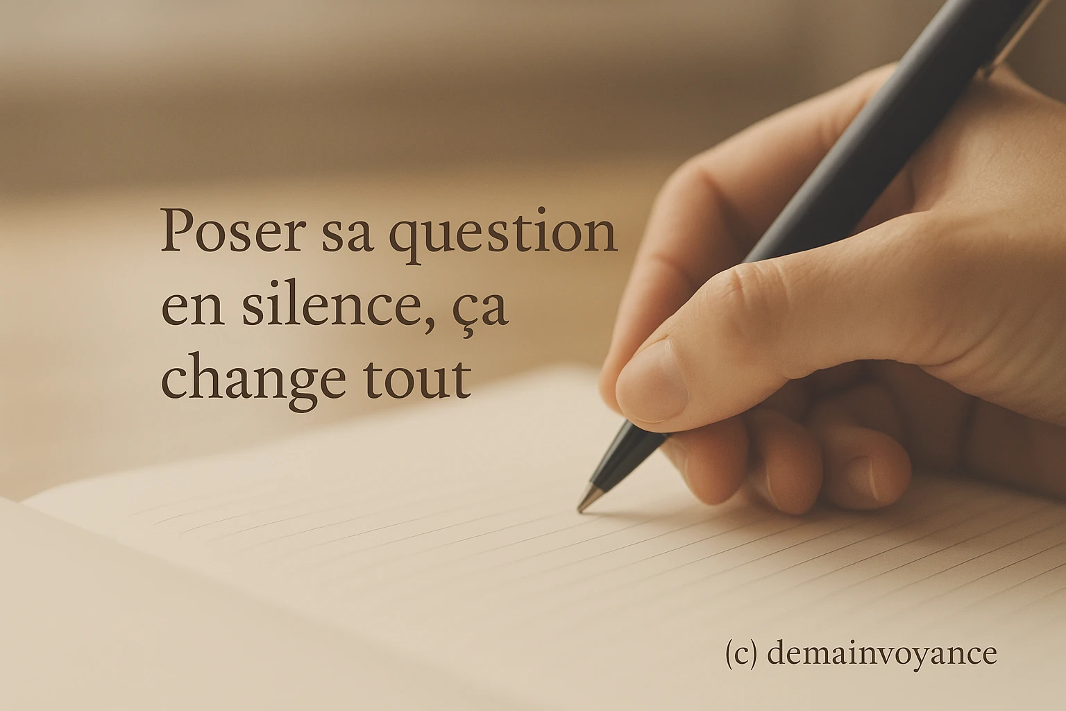 Main posée, prête à écrire une question silencieuse